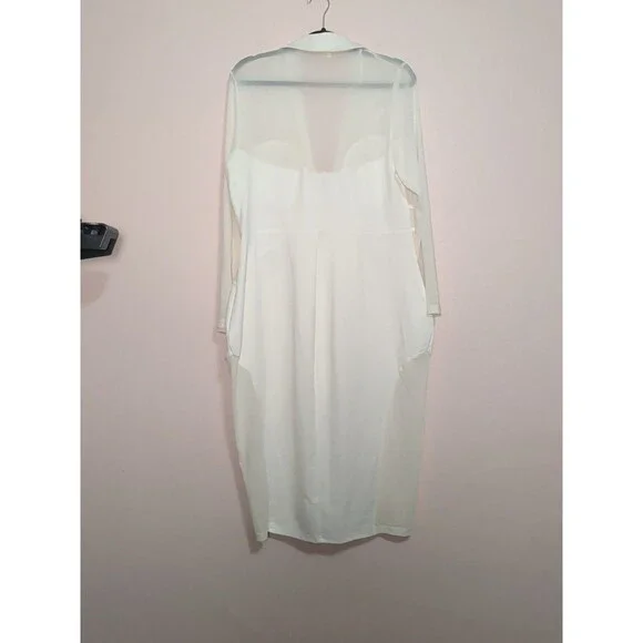 Curvy Sense Blazer Bodycon Dress Womens 2XL Ivory Sheer Mesh Cutout Zip Sexy - Picture 9 of 14